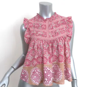Bell-Ruffle-Top Pink Gedruckte Baumwolle Größe Small Ärmellose Bluse