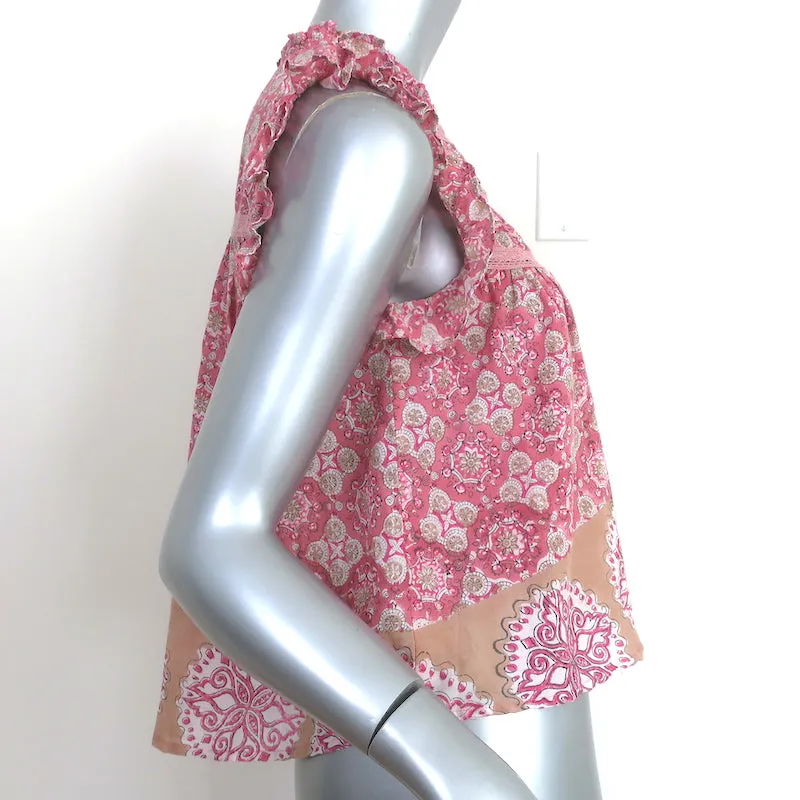 Bell-Ruffle-Top Pink Gedruckte Baumwolle Größe Small Ärmellose Bluse