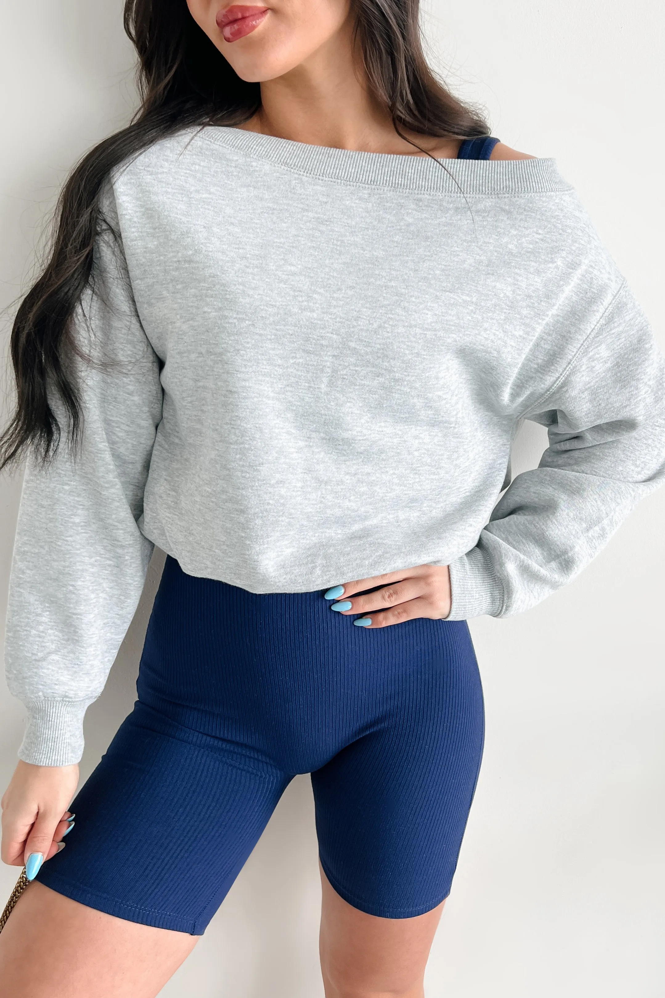 Leichter Ein-Schulter-Sweatshirt mit Blasenmuster (Grau Meliert)