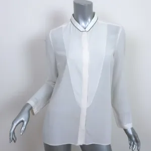Brunello Cucinelli Monili-Trim Bluse mit Knopfleiste Cremefarben Dehnbare Seide Größe L