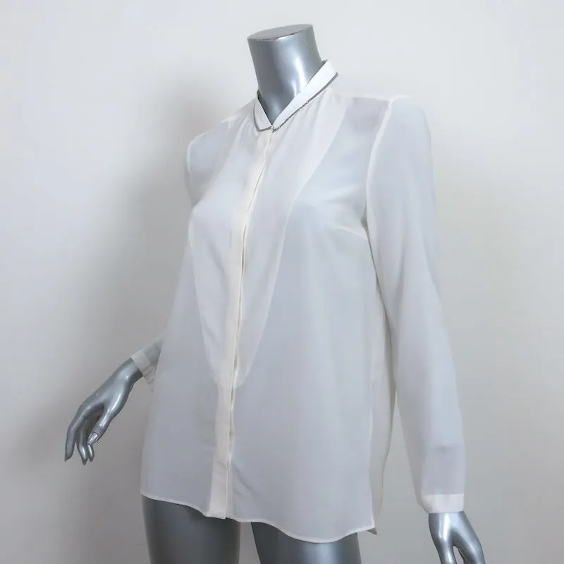 Brunello Cucinelli Monili-Trim Bluse mit Knopfleiste Cremefarben Dehnbare Seide Größe L