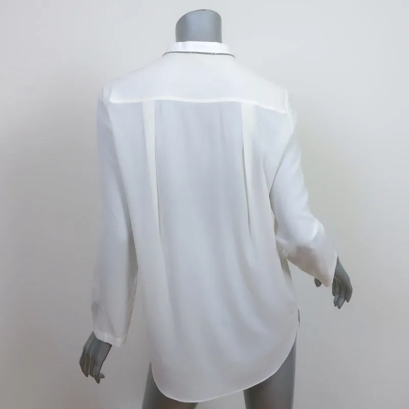 Brunello Cucinelli Monili-Trim Bluse mit Knopfleiste Cremefarben Dehnbare Seide Größe L
