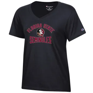 Champion Damen Florida State Seminoles/Seminole Logo Design Kurzarm V-Ausschnitt T-Shirt - Schwarz Champion Kleidung Damen