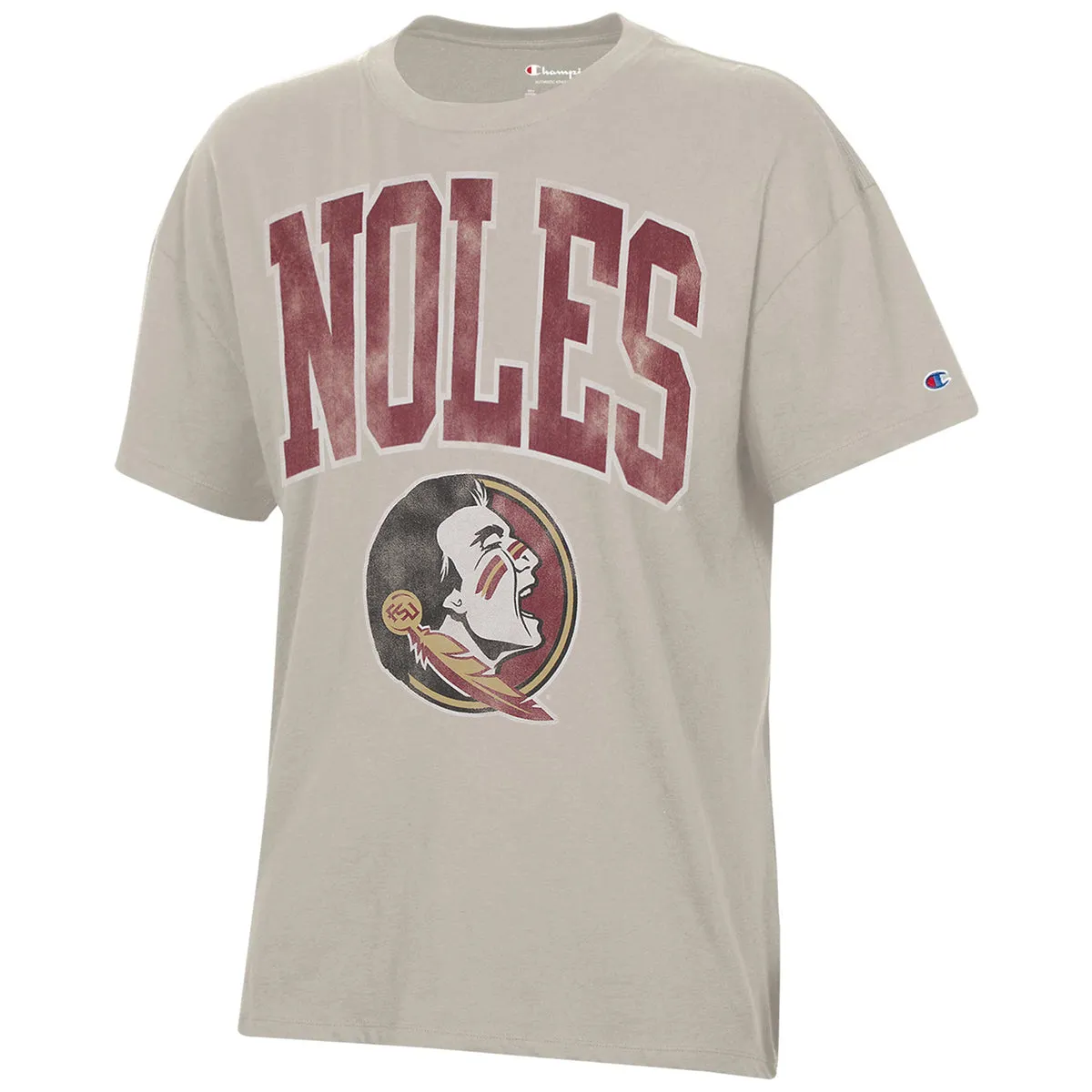 Champion Damen Noles/Seminole Logo Vintage Design Übergroßes Kurzarm T-Shirt - Kakaobutter Champion Kleidung Damen