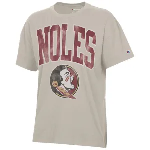 Champion Damen Noles/Seminole Logo Vintage Design Übergroßes Kurzarm T-Shirt - Kakaobutter Champion Kleidung Damen