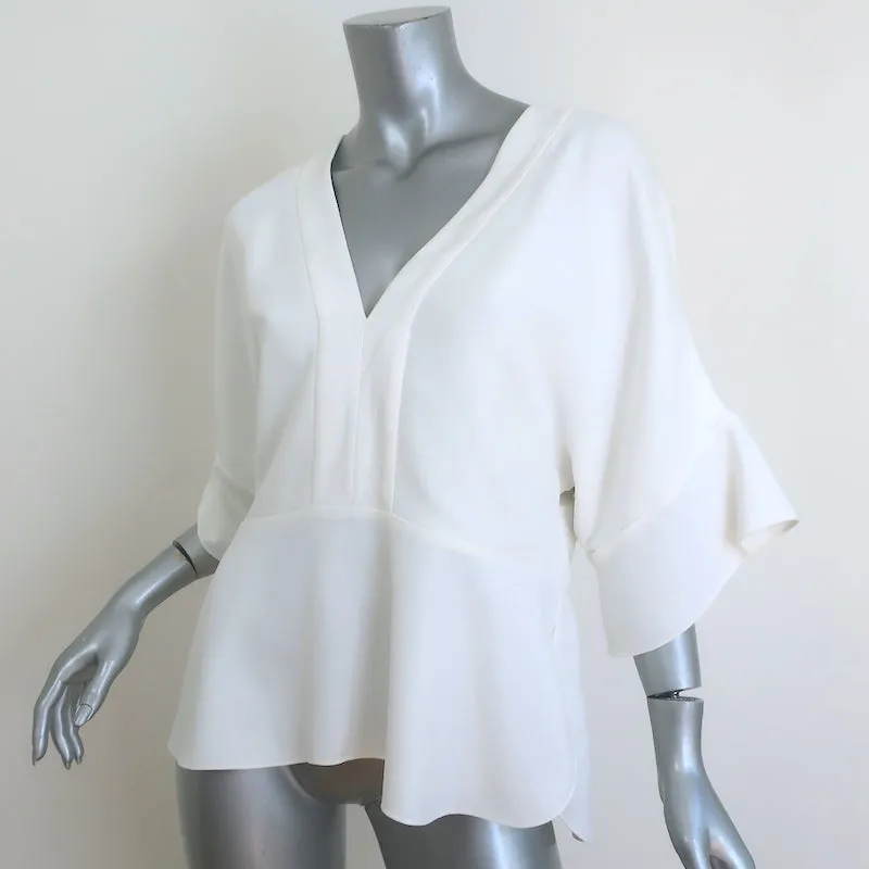 Chloe V-Ausschnitt Bluse Milch Crepe Größe 40 Kurzarm Top