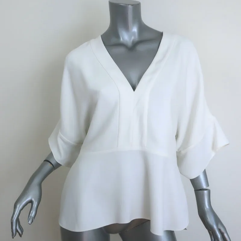 Chloe V-Ausschnitt Bluse Milch Crepe Größe 40 Kurzarm Top
