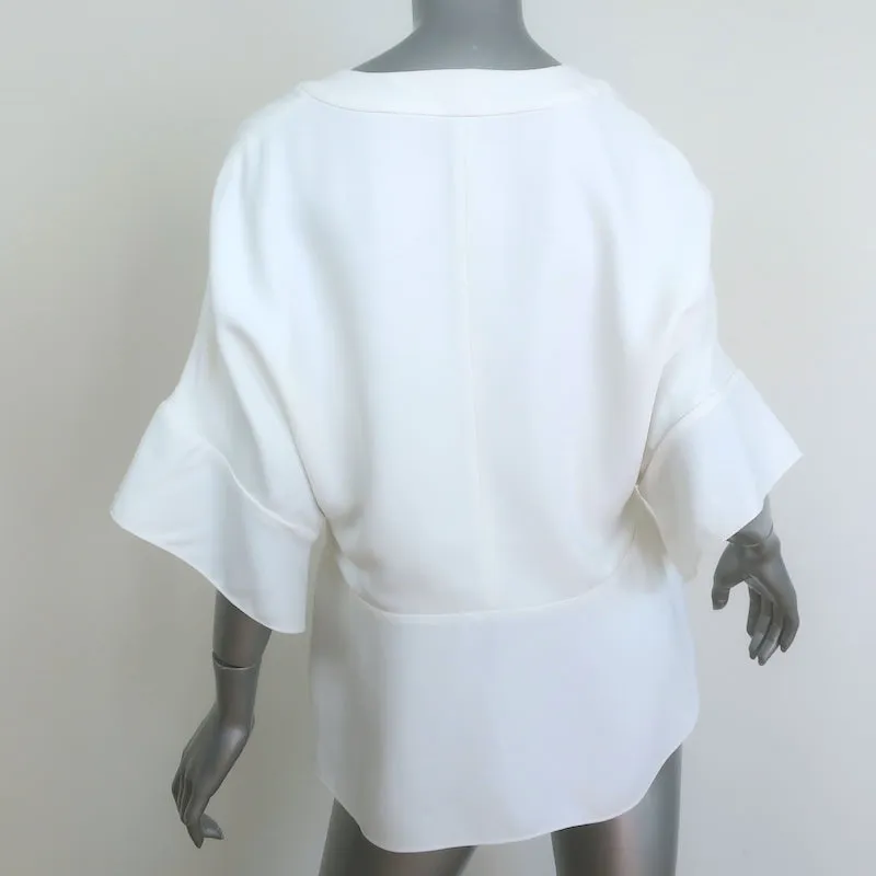 Chloe V-Ausschnitt Bluse Milch Crepe Größe 40 Kurzarm Top