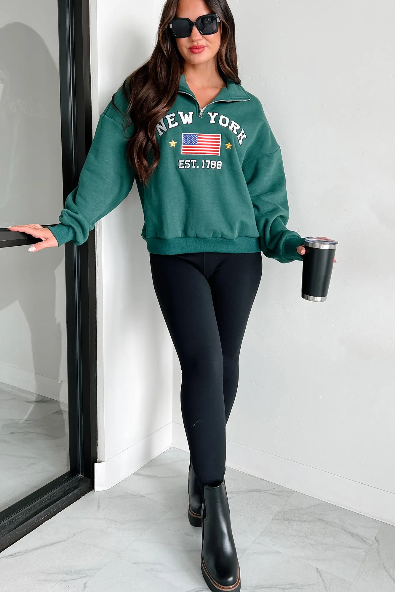 City Sights Viertelzip-Pullover (Jägergrün)