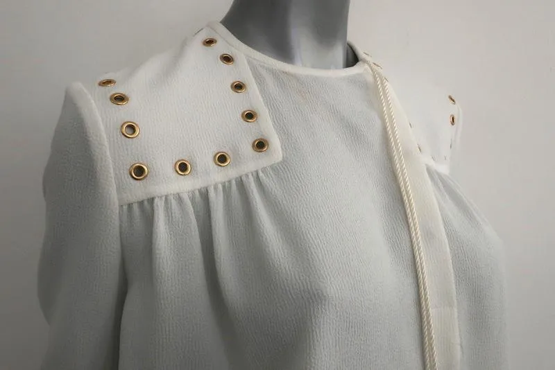 Derek Lam 10 Crosby Bluse Creme Grommet-Besatz Krepp Größe 4 Langarm Top NEU