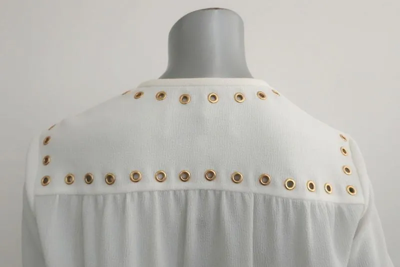 Derek Lam 10 Crosby Bluse Creme Grommet-Besatz Krepp Größe 4 Langarm Top NEU