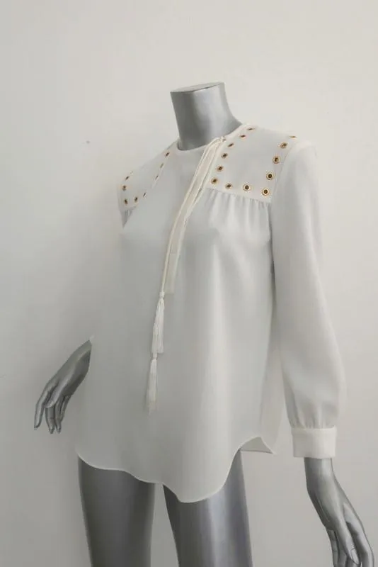 Derek Lam 10 Crosby Bluse Creme Grommet-Besatz Krepp Größe 4 Langarm Top NEU