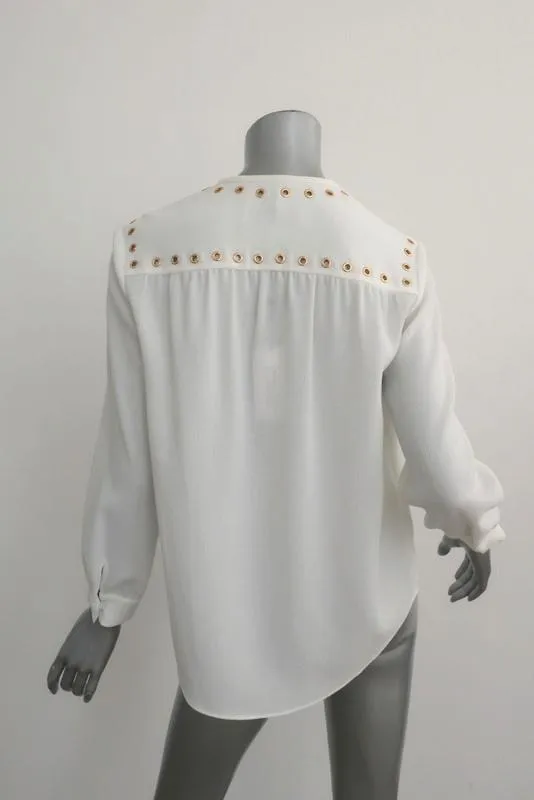 Derek Lam 10 Crosby Bluse Creme Grommet-Besatz Krepp Größe 4 Langarm Top NEU