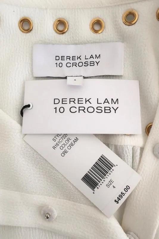 Derek Lam 10 Crosby Bluse Creme Grommet-Besatz Krepp Größe 4 Langarm Top NEU