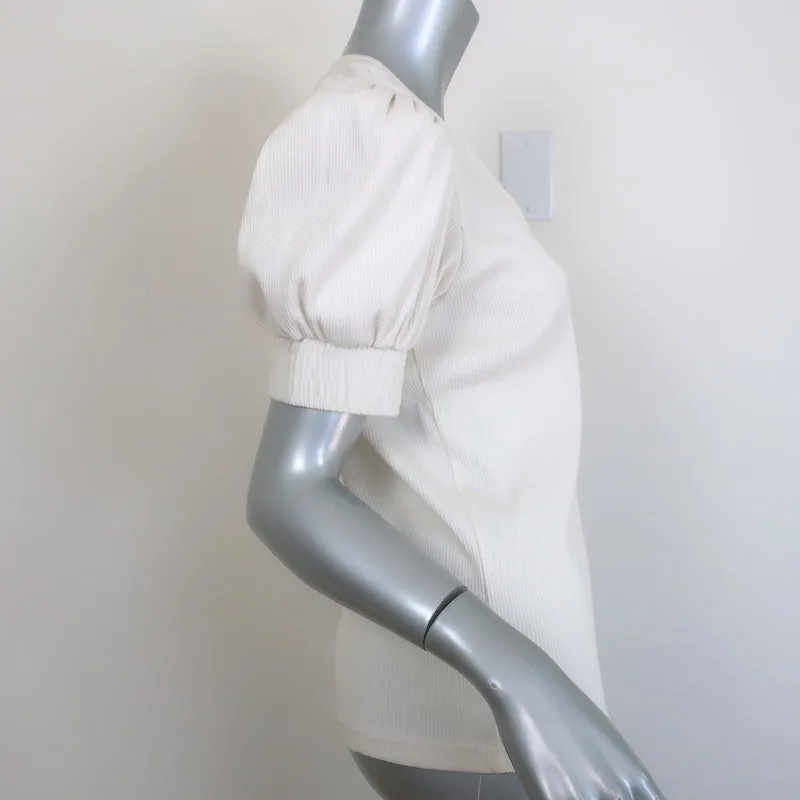 Derek Lam 10 Crosby Heather Puff-Ärmel Top Creme Rippstrick Größe S
