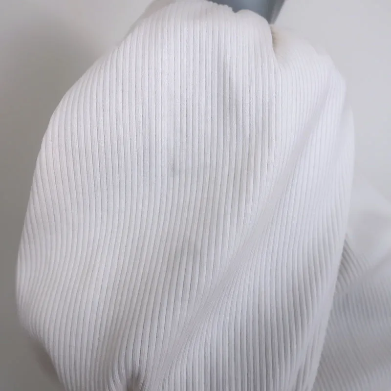 Derek Lam 10 Crosby Heather Puff-Ärmel Top Creme Rippstrick Größe S