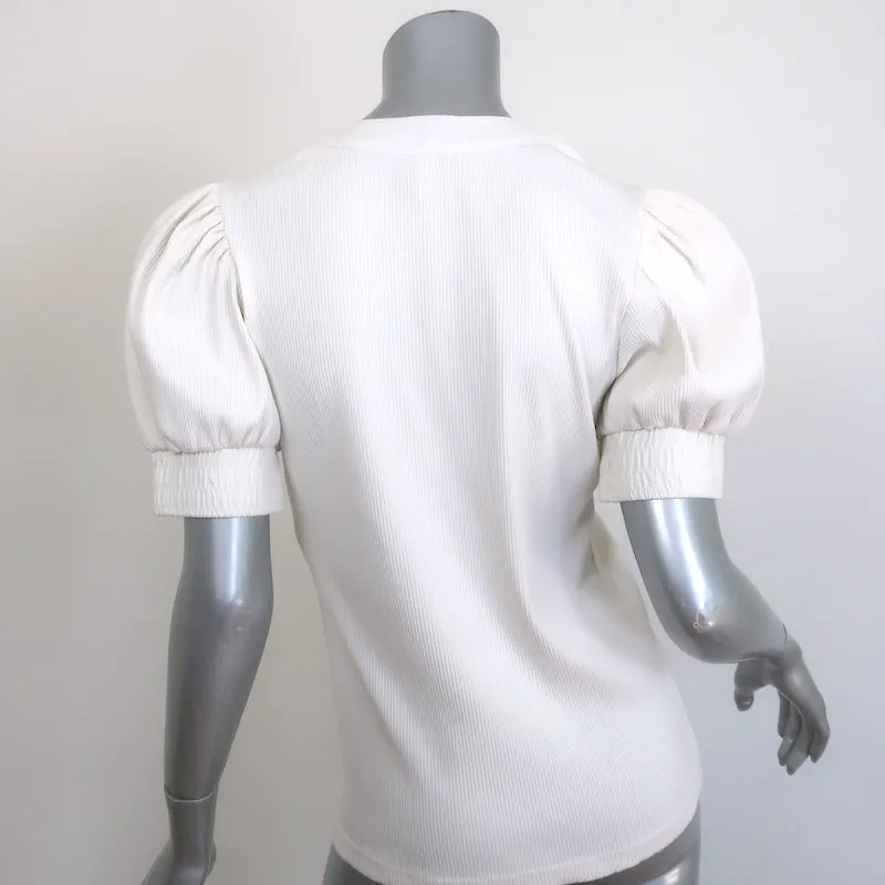 Derek Lam 10 Crosby Heather Puff-Ärmel Top Creme Rippstrick Größe S