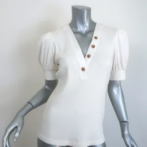 Derek Lam 10 Crosby Heather Puff-Ärmel Top Creme Rippstrick Größe S