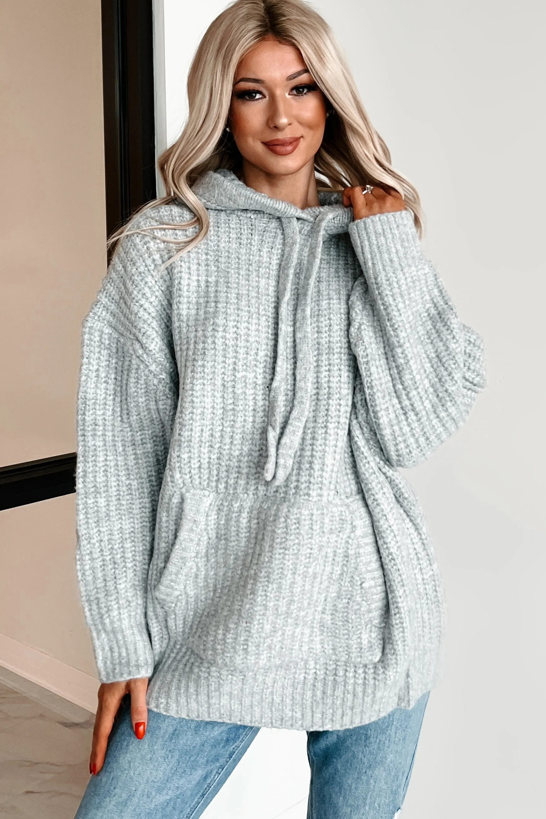 DOORBUSTER Frost Looms Übergroßer Strickpullover mit Kapuze (Heather Grey)