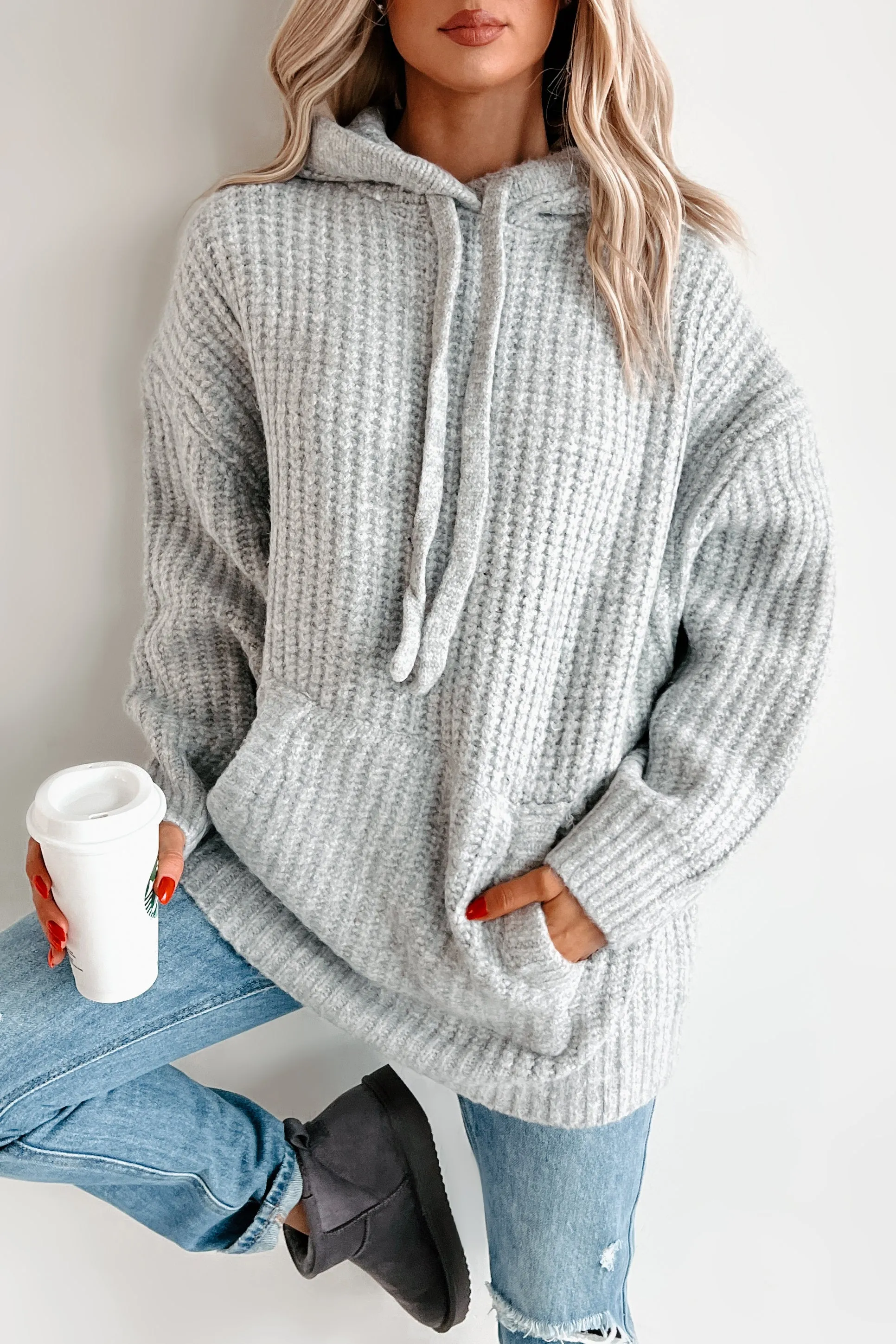 DOORBUSTER Frost Looms Übergroßer Strickpullover mit Kapuze (Heather Grey)