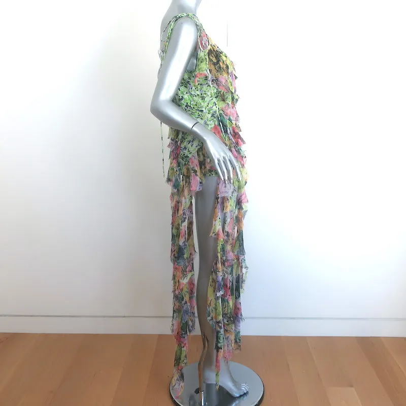 Dries Van Noten Asymmetrisches Rüschenoberteil Mehrfarbig Bedruckter Chiffon Größe 40 NEU