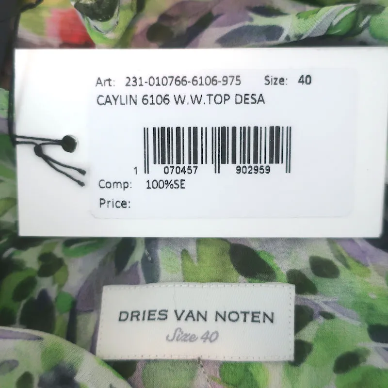 Dries Van Noten Asymmetrisches Rüschenoberteil Mehrfarbig Bedruckter Chiffon Größe 40 NEU