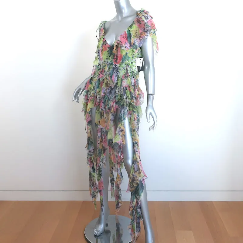 Dries Van Noten Asymmetrisches Rüschenoberteil Mehrfarbig Bedruckter Chiffon Größe 40 NEU
