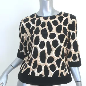 Dries Van Noten Giraffen-Pailletten-Top Schwarz Samt Größe 36 Kurzarmbluse