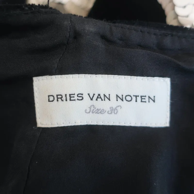 Dries Van Noten Giraffen-Pailletten-Top Schwarz Samt Größe 36 Kurzarmbluse