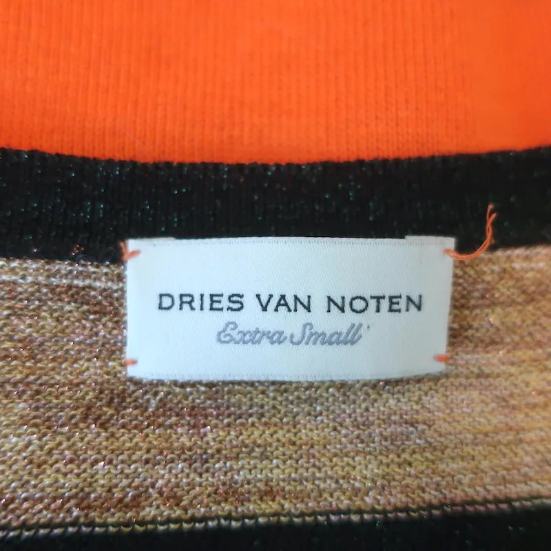 Dries Van Noten Gestreiftes Metallik-Strickoberteil Gold/Mehrfarbig Größe Extra Small