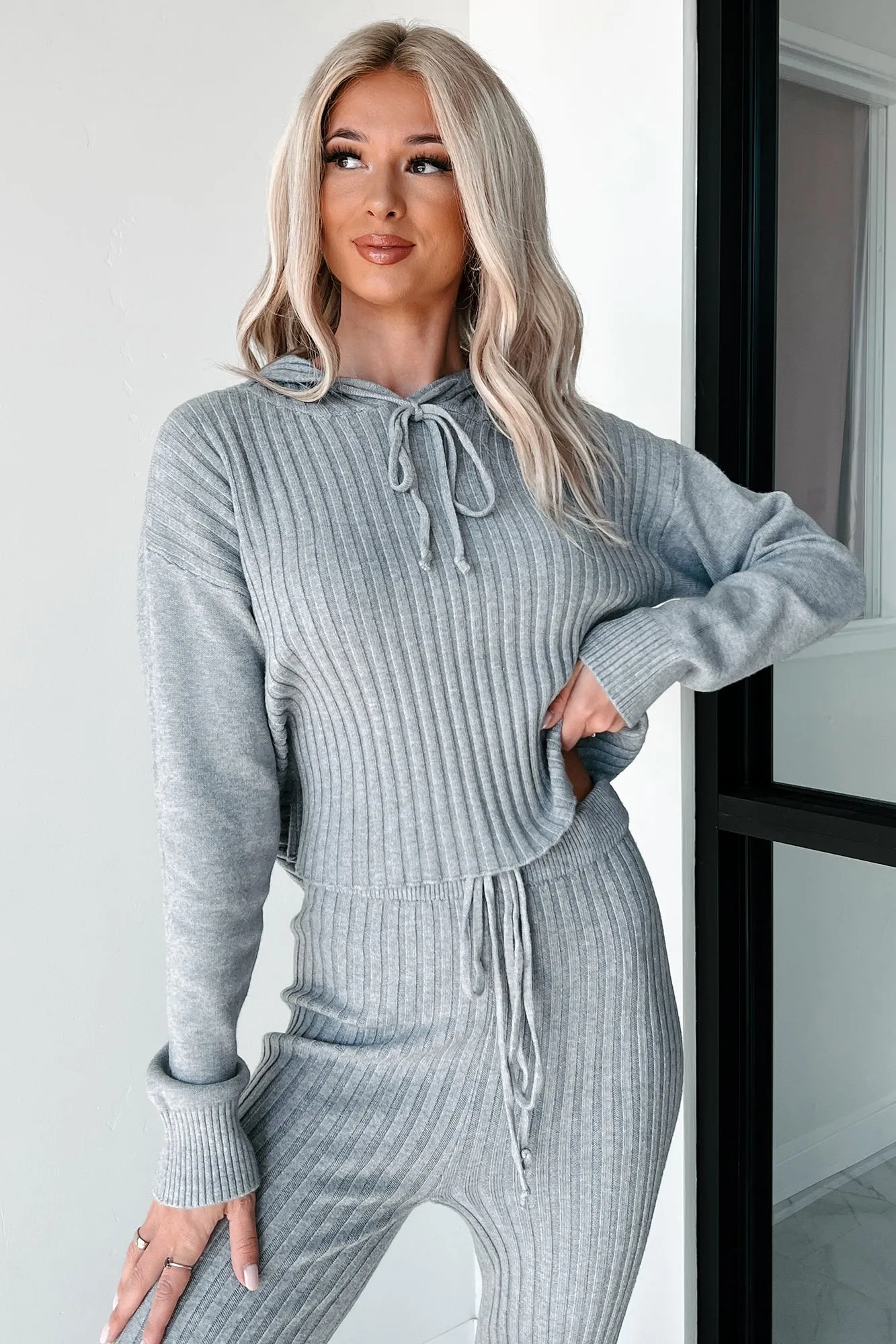 Schläfriges Lieblings-Strick-Sweater-Zweiteiler (Heather Grau)