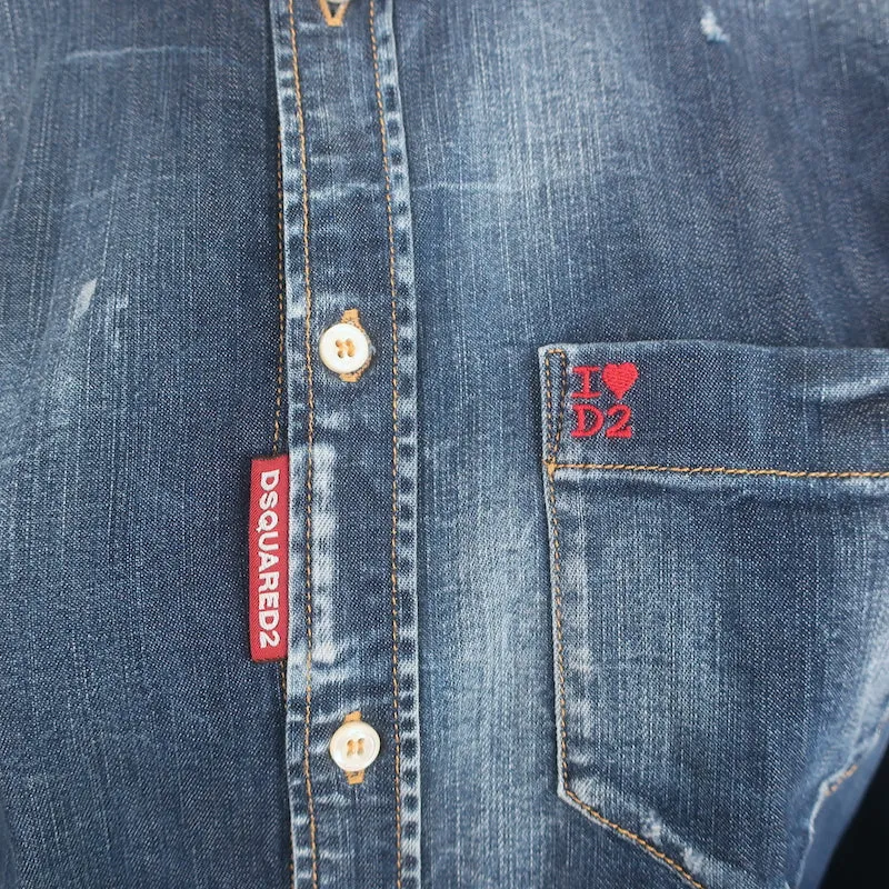 Dsquared2 Lilou Rüschenhemd mit Farbspritzern in Dunkelblau Größe 38