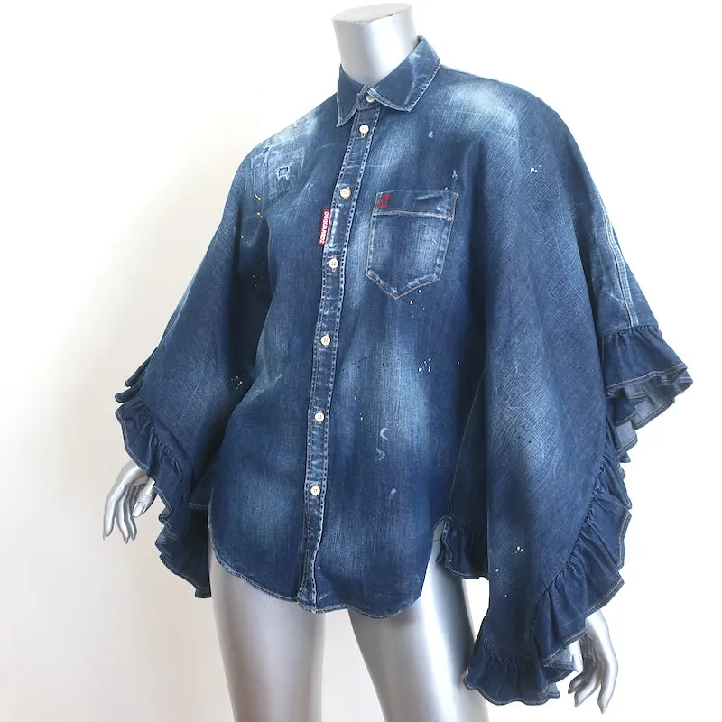 Dsquared2 Lilou Rüschenhemd mit Farbspritzern in Dunkelblau Größe 38