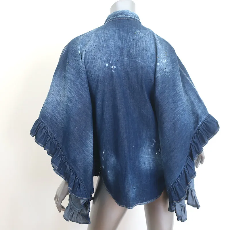 Dsquared2 Lilou Rüschenhemd mit Farbspritzern in Dunkelblau Größe 38