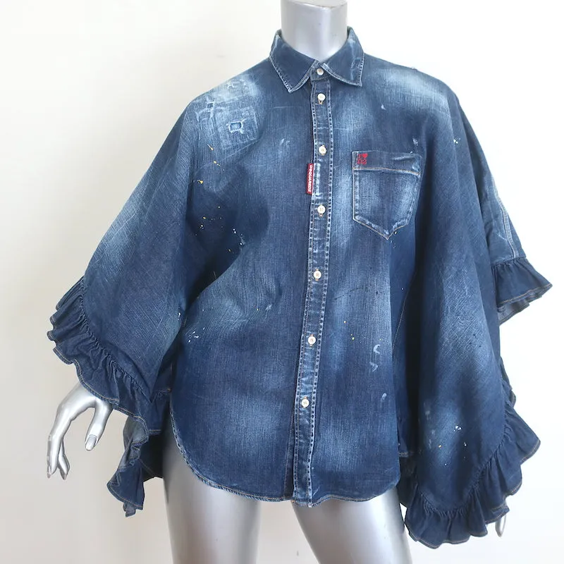 Dsquared2 Lilou Rüschenhemd mit Farbspritzern in Dunkelblau Größe 38