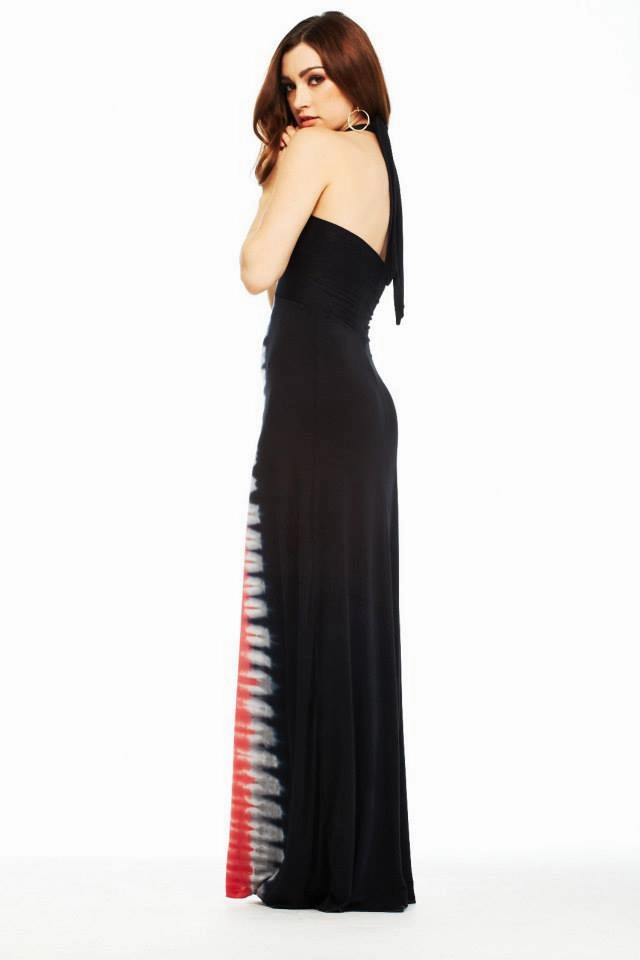 E-Motions Halter Maxi Dress Black Pink Tie Dye