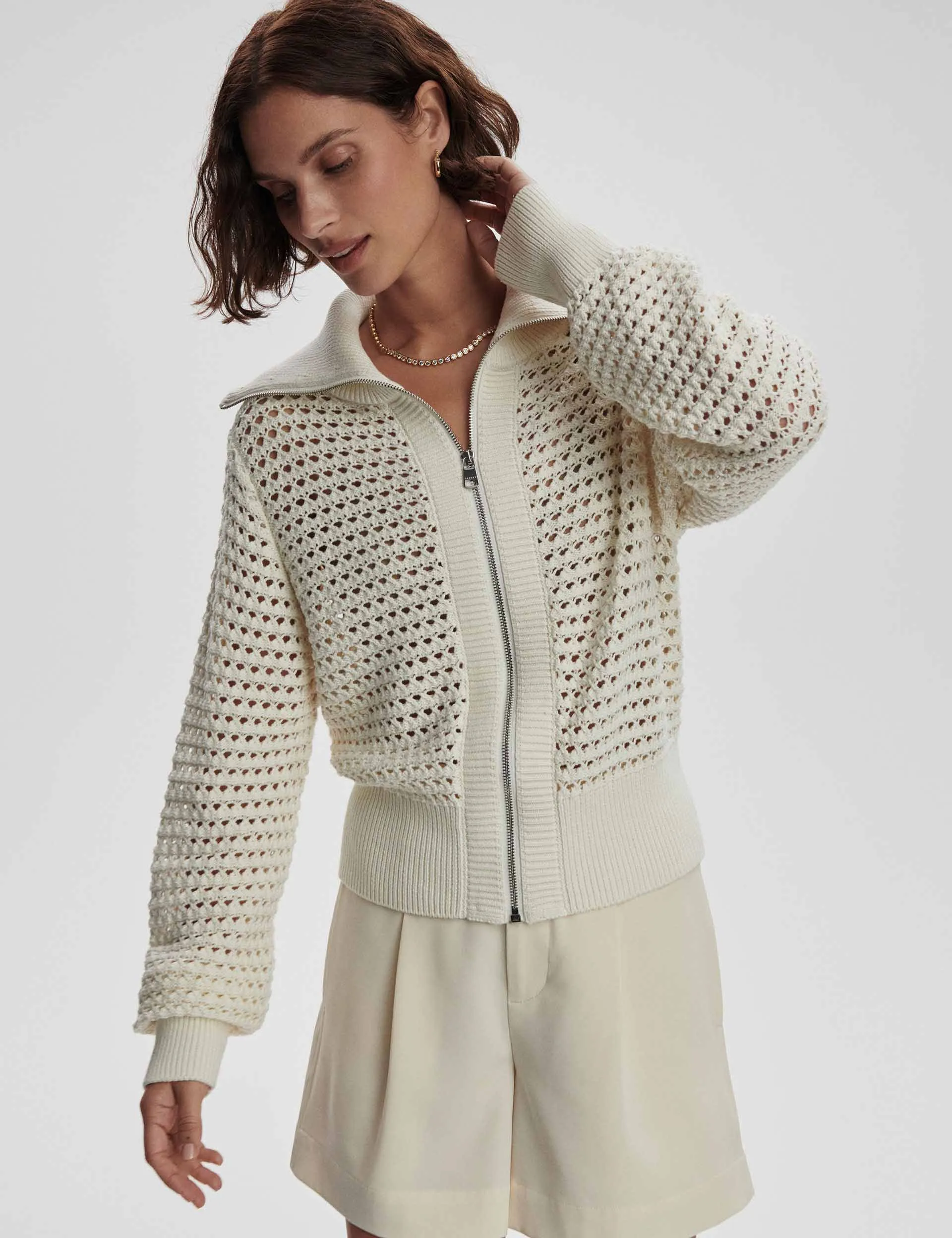 Eloise Zip-Through Strick - Silberreiher