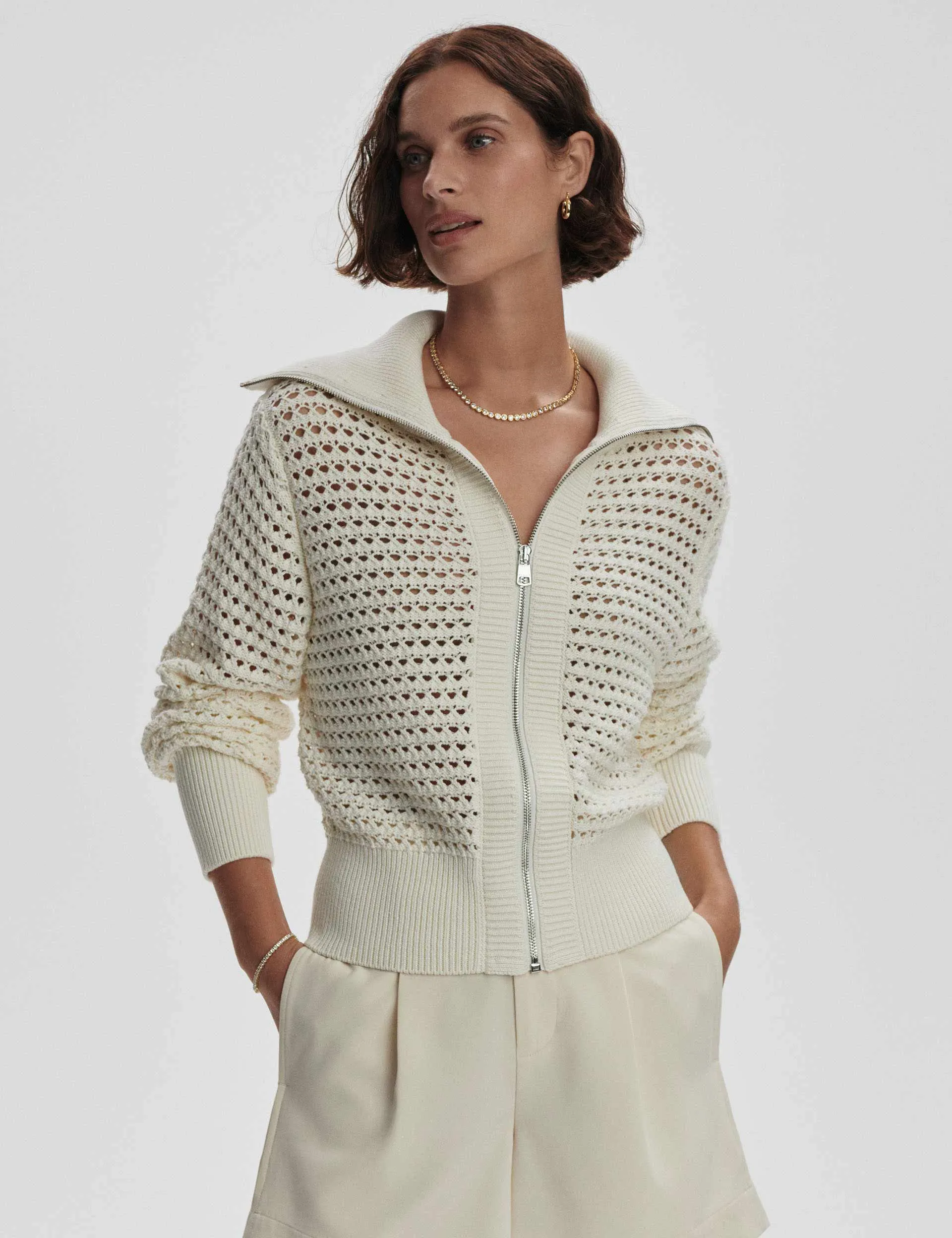 Eloise Zip-Through Strick - Silberreiher