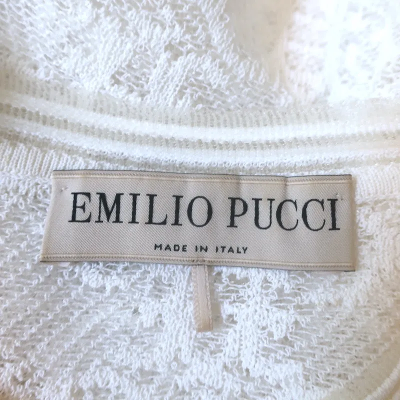 Emilio Pucci Bienen-Spitzen Top Weiß Größe Extra Small Langarm Pullover