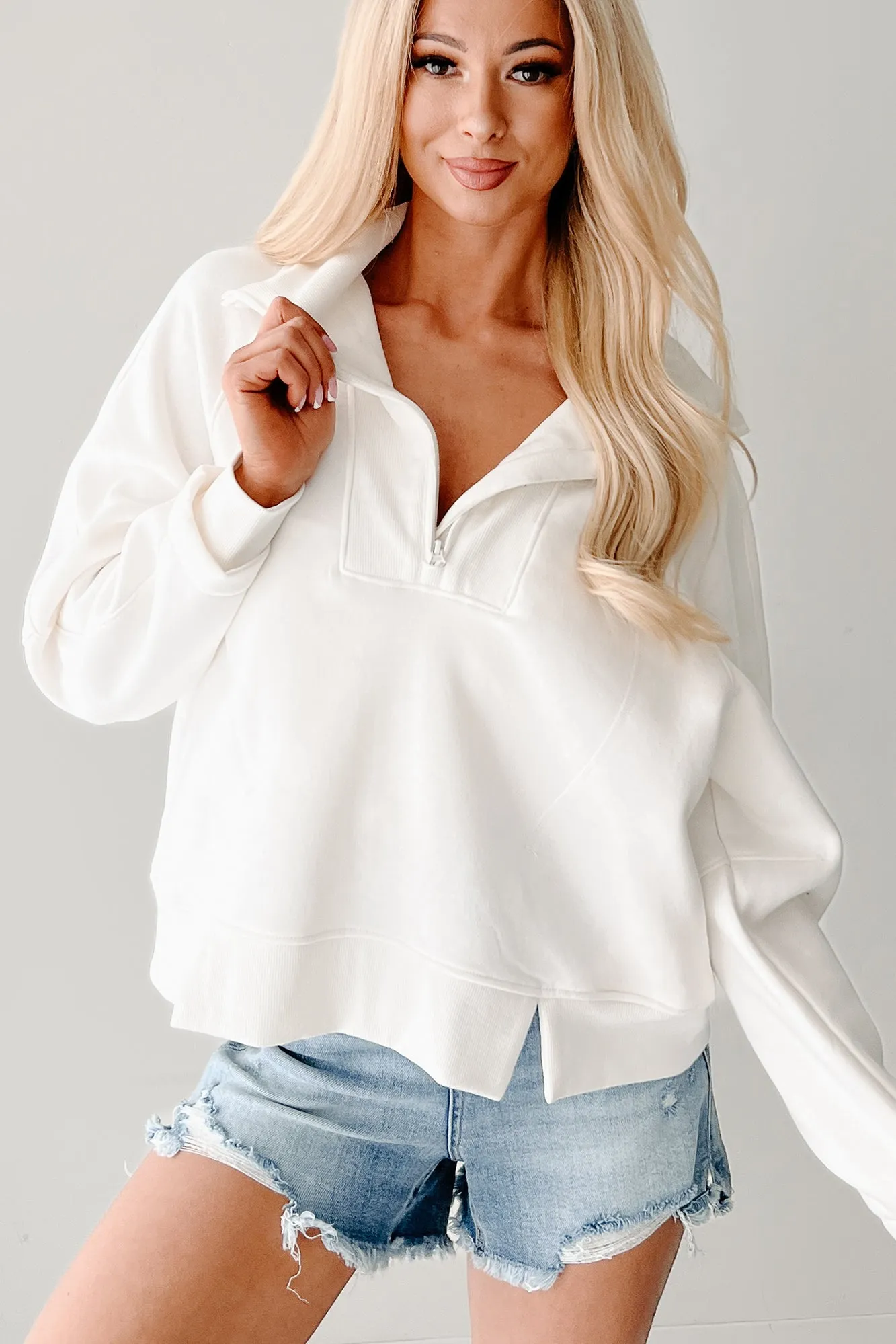 Endless Calm Sweatshirt mit halbem Reißverschluss (Off White)
