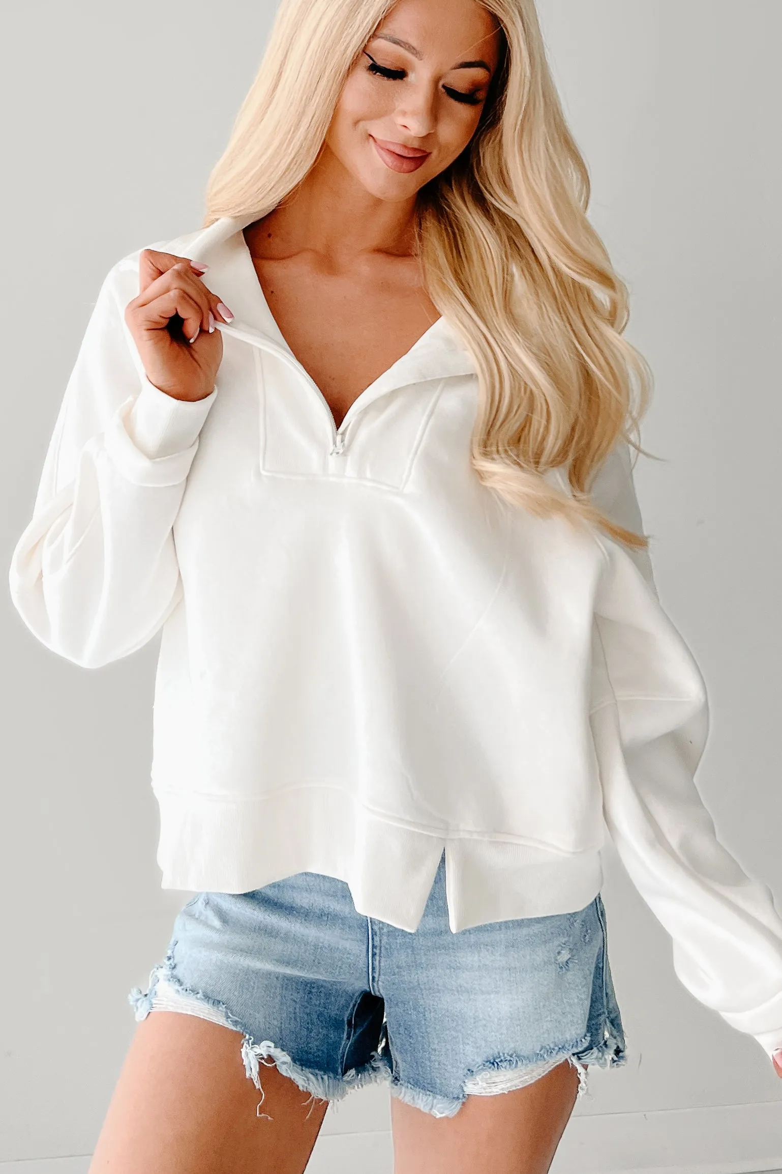 Endless Calm Sweatshirt mit halbem Reißverschluss (Off White)