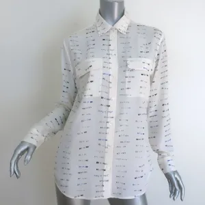 Equipment Library Stempel Bluse Creme Bedruckte Seide Größe S Langarm Top