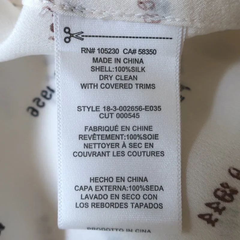 Equipment Library Stempel Bluse Creme Bedruckte Seide Größe S Langarm Top