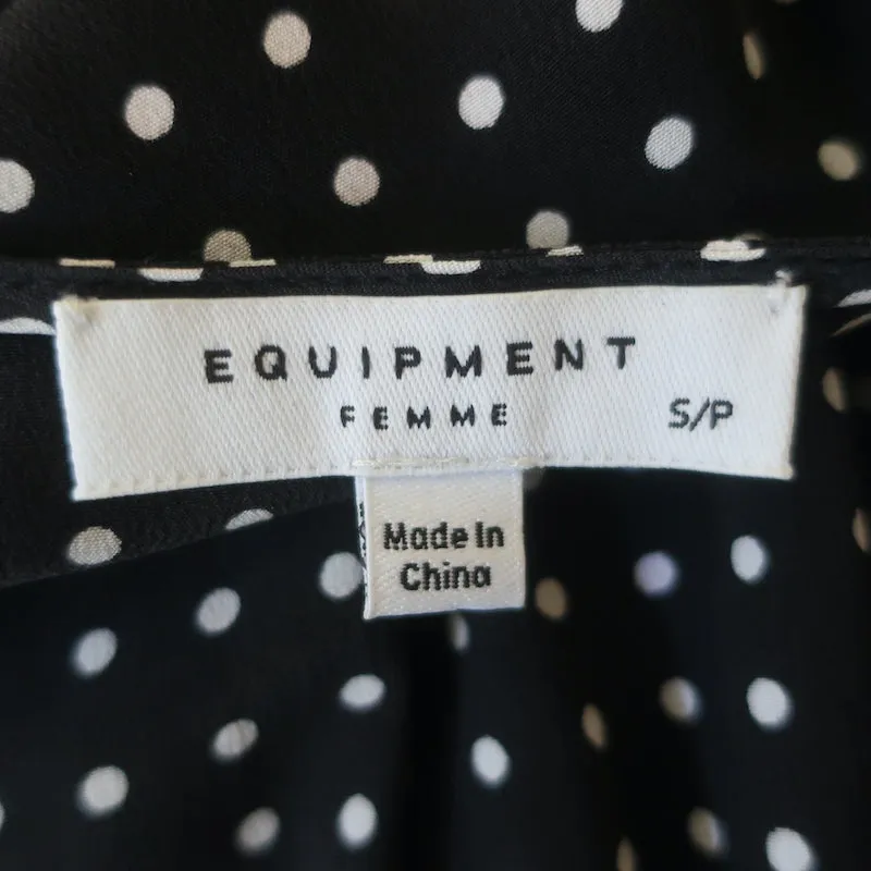 Equipment Sola Ballonärmel Bluse Schwarz-Weiß Punkte Seide Größe S