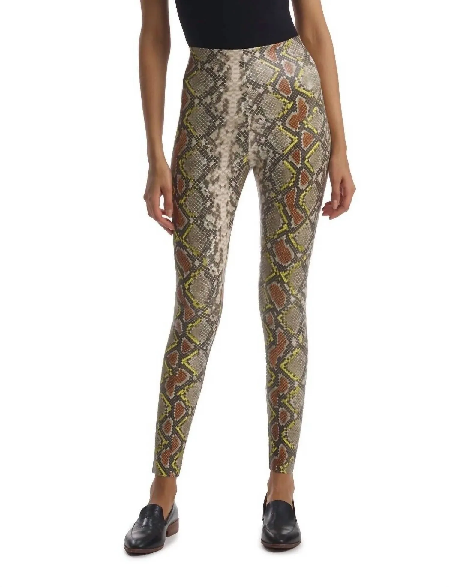 Kunstleder-Leggings mit Tierprint in Neon-Schlangenoptik