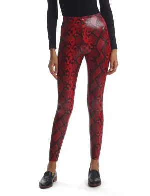 Faux-Leder-Legging mit Tierprint in Rot-Schlange