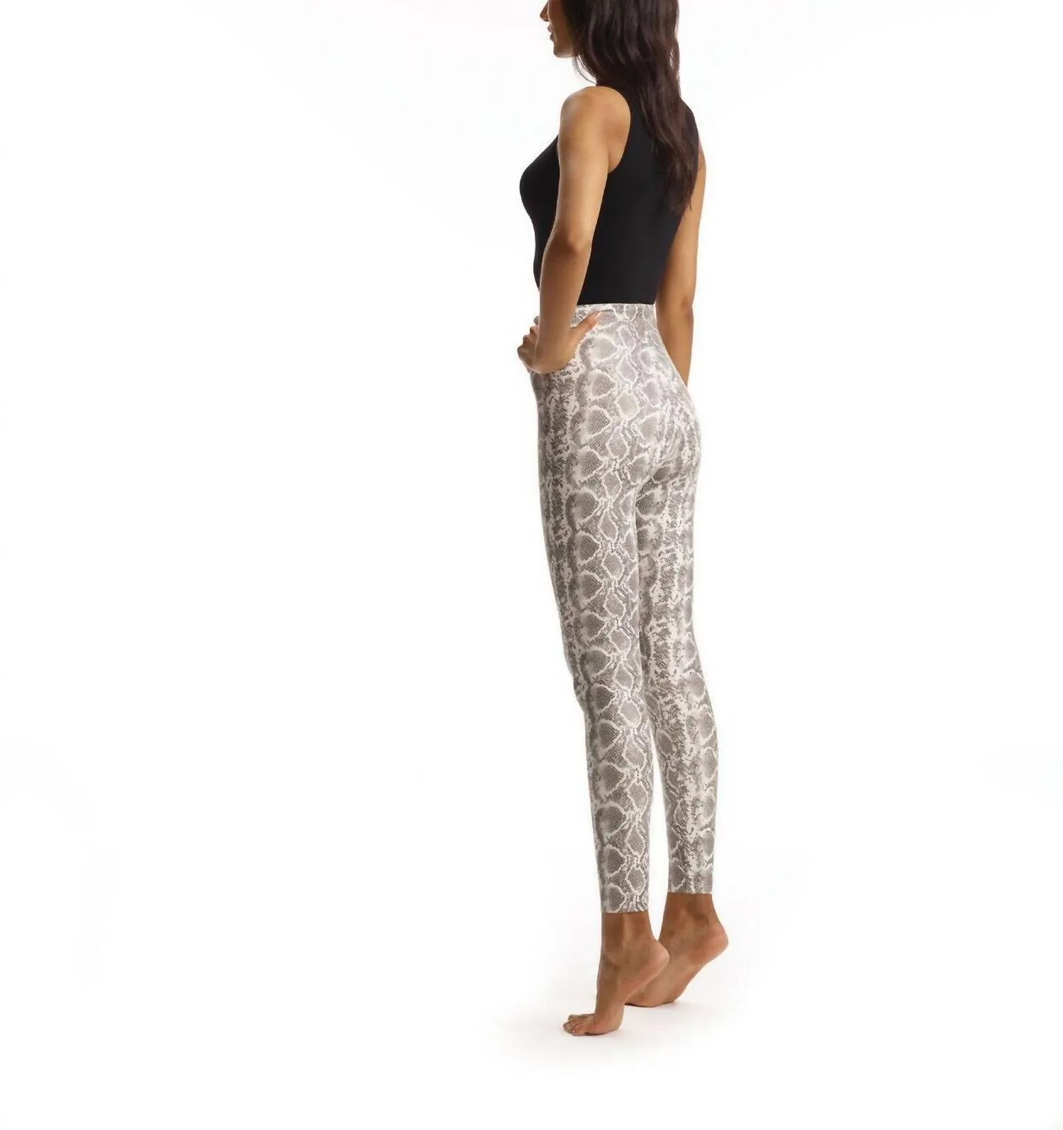 Kunstleder-Legging mit Tierprint in Weißer Schlange