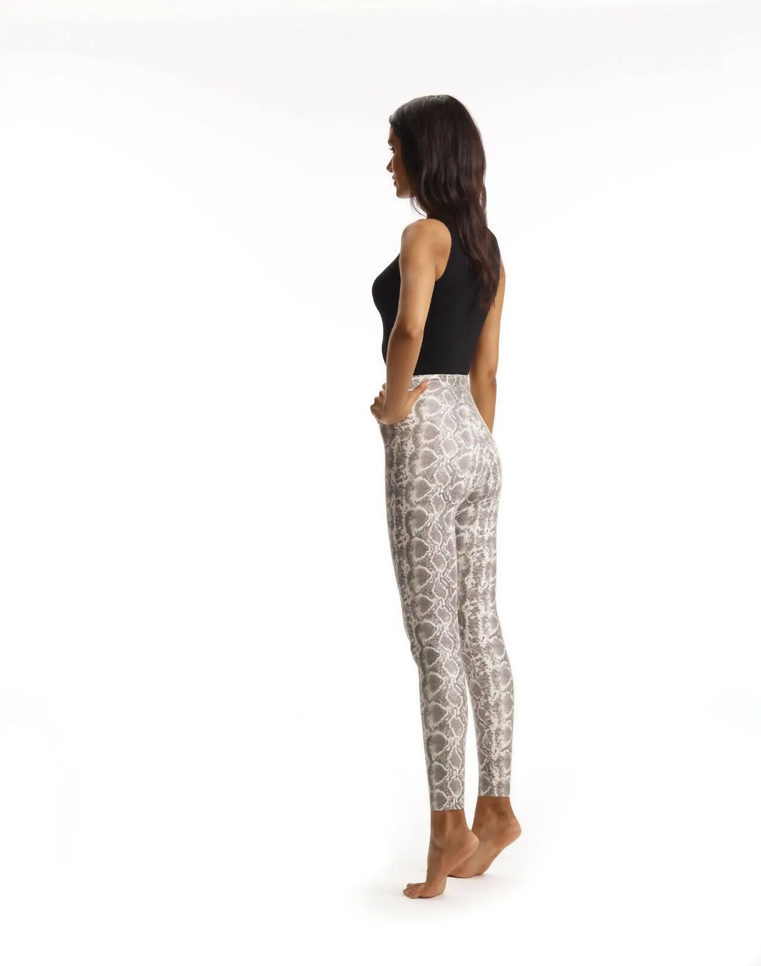 Kunstleder-Legging mit Tierprint in Weißer Schlange