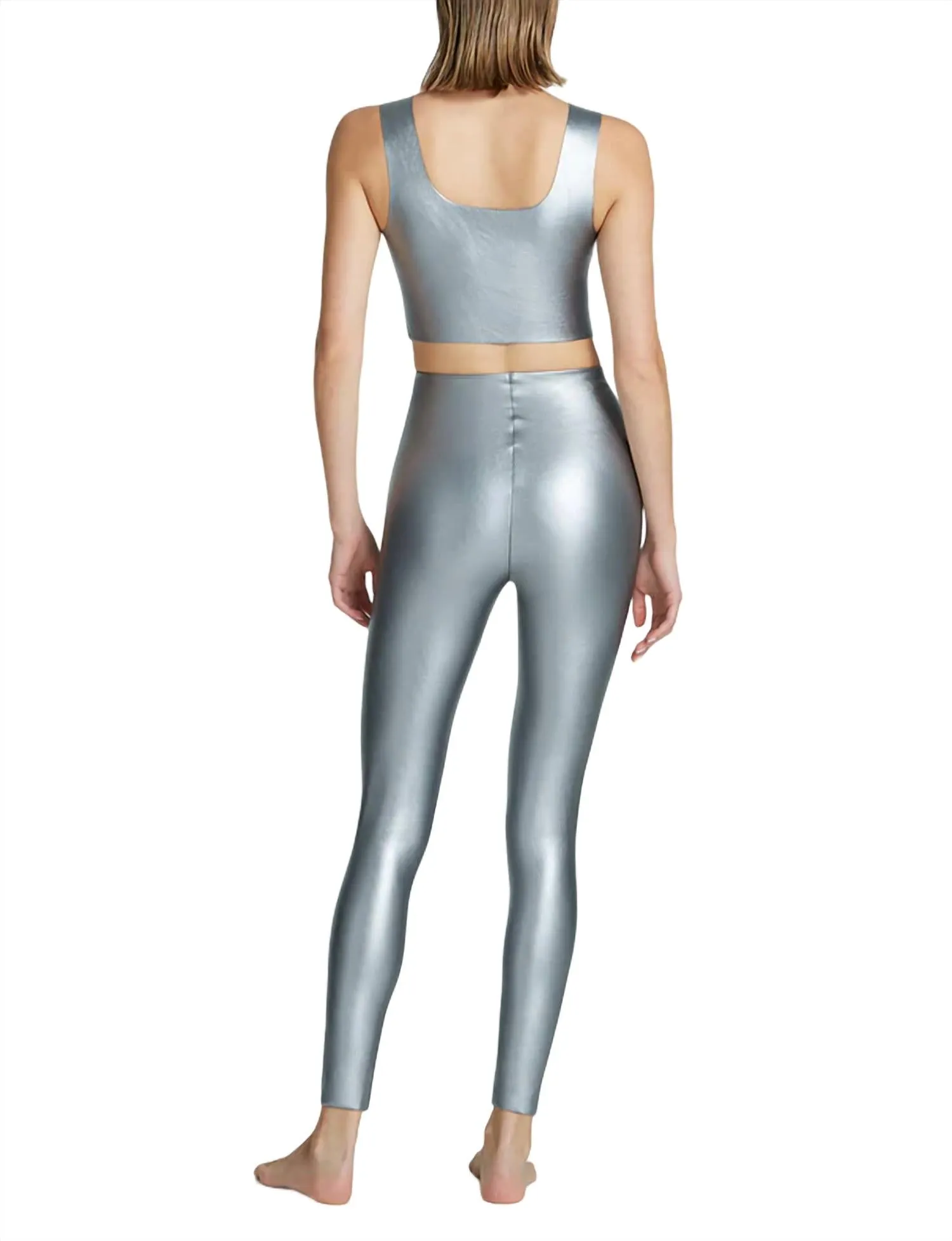Platinfarbene Kunstleder-Leggings