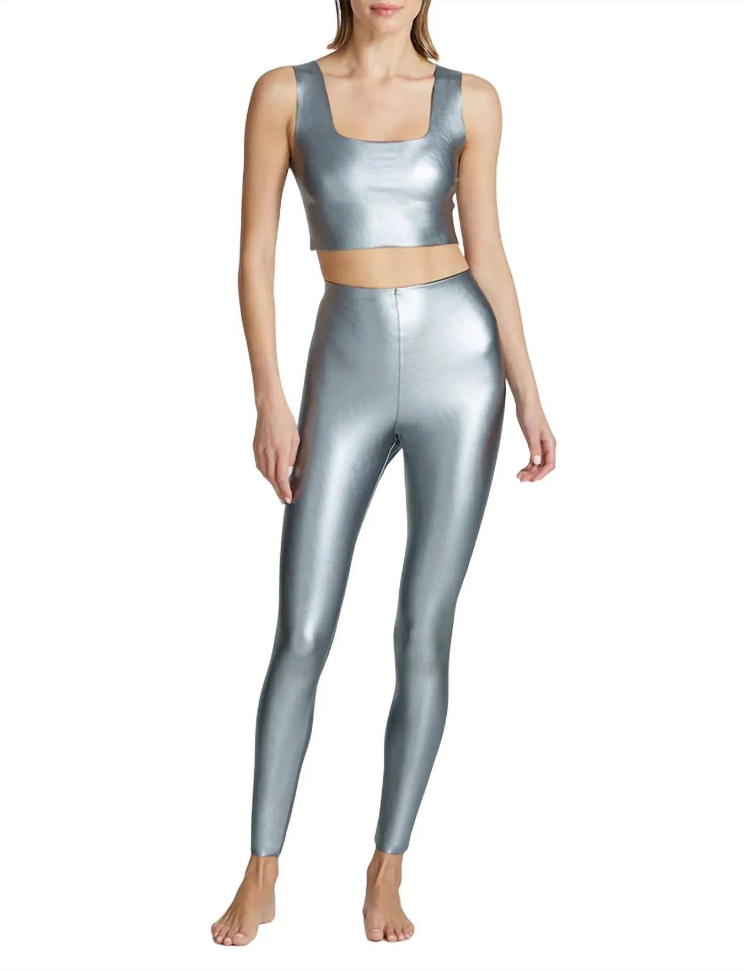 Platinfarbene Kunstleder-Leggings